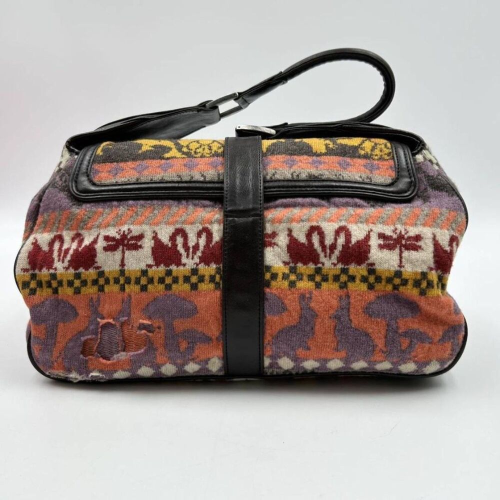 Stella McCartney RARE Y2K Multi-Color Aztec Tweed & Vegan Leather Shoulder Bag - Picture 2 of 14